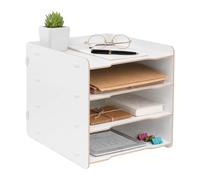 Relaxdays portadocumenti A4, 4 scomparti, MDF, bianco, ufficio