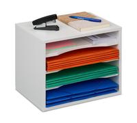 Relaxdays Portadocumenti bianco con 4 scomparti
