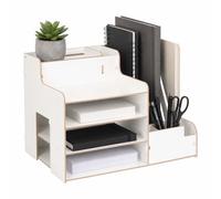 Relaxdays Portadocumenti, bianco, DIN A4, 28x37x29cm, portariviste integrato, organizer scrivania, homeoffice, ufficio