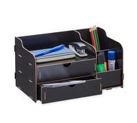 Relaxdays Portadocumenti da Scrivania, 3 Scomparti 2 Cassetti, Portapenne HLP: 17x33x19 cm, Ufficio e Scuola, Nero