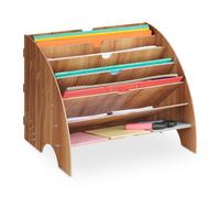 Relaxdays Portadocumenti da Scrivania, 6 Scomparti, DIN A4, HLP: 27x34x27 cm, Ufficio e Scuola, Desk Organizer, Marrone, Fibra di Legno