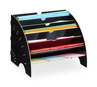 Relaxdays Portadocumenti da Scrivania, 6 Scomparti, DIN A4, HLP: 27x34x27 cm, Ufficio e Scuola, Desk Organizer, Nero, Fibra di Legno