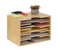 Relaxdays Portadocumenti da Scrivania a 5 Scomparti, Organizer Lettere e Documenti, HLP 23,5x32,5x24 cm, bambù, Naturale
