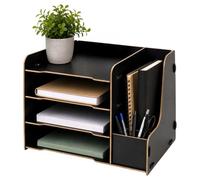Relaxdays Portadocumenti, formato DIN A4, 4 scomparti, portariviste, nero