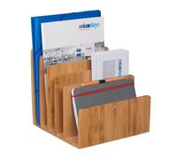 Relaxdays Portadocumenti in Bambù, 5 Scomparti per Lettere e Documenti Organizer Scrivania, HLP 23x24,5x25,5cm, Naturale