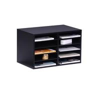 Relaxdays Portadocumenti in bambù, DIN A4, 10 Scomparti, Ufficio, 31 x 49 x 31 cm, Organizer da scrivania, Nero