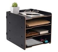 Relaxdays Portadocumenti, MDF, 4 scomparti, DIN A4, 25x25x31 cm, nero | sistema ad incastro
