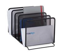 Relaxdays Porta Fascicoli, Portariviste in Metallo, 5 Scomparti Design a Griglia, HxLxP: 18,5 x 20,5 x 37,5 cm, Nero