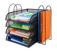 Relaxdays Portadocumenti, Metallo, A4, 4 Scomparti, 2 portariviste, HxLxP:33 x 40,5 x 33,5 cm, Organizer scrivania, Nero
