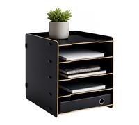 Relaxdays portadocumenti nero, MDF, DIN A4, 5 scomparti, ad incastro