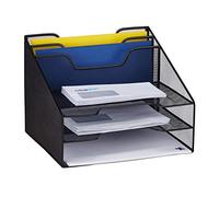 relaxdays, Nera Portadocumenti, Portaoggetti da Scrivania con 5 Scomparti, Portalettere Formato A4, Ufficio, 24x32x29 cm, Acciaio, 1 Pz