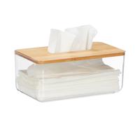 Relaxdays Contenitore portafazzoletti con coperchio in bambù Trasparente naturale 10x23,5x13 cm