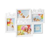 Relaxdays Cornice Multifoto Live Love Laugh, Portafoto da 5 Foto Diverse Misure, Collage 3D 31x45,5, Decorazione, Bianco
