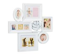 relaxdays Portafoto Multiplo da 10 Foto, 6 Cornici di Differenti Misure, 70,5x70,5x3,5, Disponibile in Bianco, Fibra di Legno, 1 pz