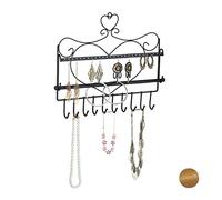 Relaxdays Portagioie da Parete, per Collane, Orecchini e Bracciali, a Forma di Cuore, HxLxP: 30 x 36,5 x 3,5 cm, Nero