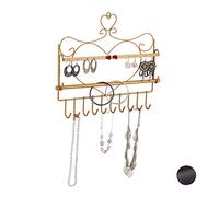Relaxdays Portagioie da Parete, per Collane, Orecchini e Bracciali, a Forma di Cuore, HxLxP: 30 x 36,5 x 3,5 cm, Dorato, Ferro, 1 pz