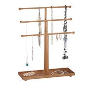 Relaxdays Supporto per Gioielli Portagioielli, 3 Aste a Forma di T, Espositore per Collane, Anelli e Orecchini, Vassoietto in Ferro, Bronzato, 40 x 31 x 11 cm