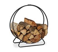Portalegna rotondo da camino Cestino per legna 30 kg Nero Portalegna in acciaio