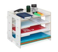 Relaxdays Organizer da Scrivania con Portadocumenti, 3 Scomparti A4, HLP: 27x31,5x24 cm, Portalettere in MDF, Bianco, Fibra di Legno