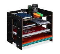 Relaxdays Organizer da scrivania con portadocumenti, 3 scomparti A4, MDF 27x31,5x24 cm, Nero