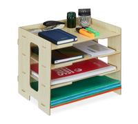 Relaxdays Organizer da Scrivania Portadocumenti, 3 Scomparti A4, HLP: 27x31,5x24 cm, Portalettere in MDF, Marrone Chiaro, Fibra di Legno