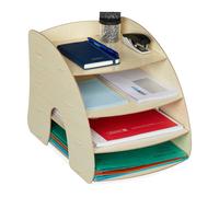 Relaxdays Organizer da Scrivania Portadocumenti, 4 Scomparti Portalettere A4, HLP: 27x25,5x34,5 cm, MDF, Marrone Chiaro, Fibra di Legno