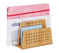 Relaxdays Portalettere in Bambù, 2 Scomparti Perforati, Pratico Portadocumenti, Lettere dal Formato A5, legno naturale