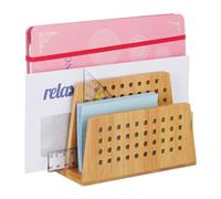 Relaxdays Portalettere in Bambù, 2 Scomparti Perforati, Pratico Portadocumenti, Lettere dal Formato A5, legno naturale