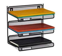 Relaxdays Portalettere in Metallo, 3 Scomparti Incavo per Targhette Identificative, per Ufficio HLP 32x33x25 cm ca, Nero
