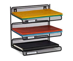 Relaxdays Portalettere in Metallo, 3 Scomparti Incavo per Targhette Identificative, per Ufficio HLP 32x33x25 cm ca, Nero