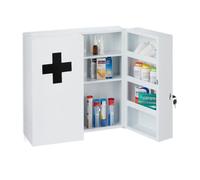 Relaxdays Armadio Armadietto Porta Medicinali, 2 Ante, per Medicine, 11 Scomparti, Richiudibile, 53,5 x 53 x 19 cm, Bianco Nero