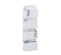 Relaxdays Portaoggetti da Parete, 4 Scomparti, Organizer da Porta con Ganci, Salvaspazio per Bagno e Ufficio, Bianco, Tessuto Non Tessuto, 1 pz