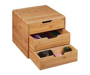 Relaxdays Portaoggetti da Scrivania, 26x30x31 cm, Cassettiera con 3 Tiretti, Organizer per Ufficio & Studio, Naturale