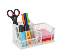 Relaxdays Portaoggetti da Scrivania, 3 Box Portatutto, Design Metallo, Organizer, Portafoglietti, Portapenne, Bianco, Acciaio