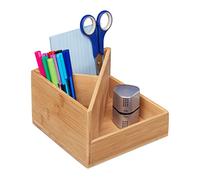 Relaxdays Portaoggetti da Scrivania, bambù, Organizer Ufficio, 3 Scomparti Portapenne, 10, 5x16,5cm, Colore Naturale
