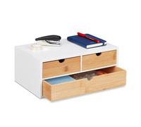 Relaxdays Organizer da Scrivania, bambù e MDF, Portaoggetti Salvaspazio con 3 Cassetti, HLP 14x33x21 cm, Bianco/Naturale