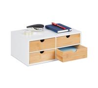Relaxdays Organizer da Scrivania, bambù e MDF, Portaoggetti Salvaspazio con 4 Cassetti, HLP 14x33x21 cm, Bianco/Naturale