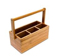 Relaxdays Organizer da Scrivania in bambù, Portapenne, 4 Scomparti e Manico, HxLxP: 20 x 25 x 11,5 cm, Legno Naturale, bambú