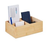 Relaxdays Portaoggetti da Scrivania in bambù, 3 Scomparti, Organizer per Bagno e Cucina, 9,5 x 29 x 19 cm, Naturale, Fibra di Legno