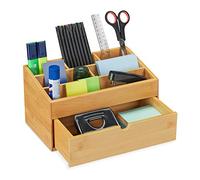 Relaxdays Portaoggetti da Scrivania in bambù, 6 Scomparti, Desk Organizer Ufficio & Studio, Accessori Cancelleria, Legno, 1 pz