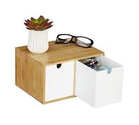 Relaxdays Portaoggetti da Scrivania in Bambù, Bianco, 14,5 x 24,5 x 20 cm, 2 Cassetti, Organizzatore da Ufficio & Studio, 1 pz