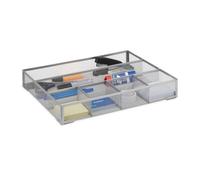 Relaxdays Organizzatore da tavolo Portapenne grande 6 scomparti metallo antiscivolo Argento 6x38x30cm