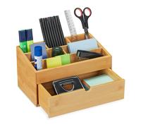 Relaxdays Portaoggetti da Scrivania in bambù, 6 Scomparti, Desk Organizer Ufficio & Studio, Accessori Cancelleria, Legno, 1 pz