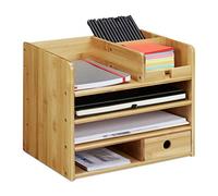 Relaxdays Portaoggetti da Scrivania, Portalettere A4, Desk Organizer per Penne e Blocco Appunti, Organizzatore, bambù, Naturale, 26 x 33 x 24 cm