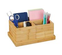 Relaxdays Portaoggetti da Scrivania, Set da 4 Accessori in bambù, Portapenne, Vassoio, Organizer da Ufficio, Naturale