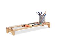 relaxdays Portaoggetti Scrivania in bambù, Supporto Monitor, 7 Scomparti, Ergonomico, Resistente, Legno Naturale, 6,3 x 54,5 x 14,5 cm