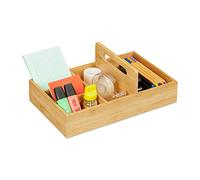 relaxdays Portaoggetti Scrivania,Organizer in Bambù,Portapenne,Ufficio e Casa, 5 Scomparti,HLP 12,5x32,5x20,5 cm,legno