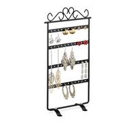 Relaxdays portaorecchini Espositore Porta, Stand per Orecchini a Clip e per Pendenti, in Ferro, HLP 30,5x16,5x6,5 cm, Nero, 1 pz
