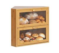 Relaxdays Portapane angolare in bambù, 2 Ripiani, Box con Finestra, HLP: 35x40x27,5 cm