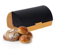Relaxdays Portapane in bambù con Coperchio Ribaltabile, Contenitore per Pane, HxLxP: 19 x 37,5 x 26,5 cm, Nero/Naturale